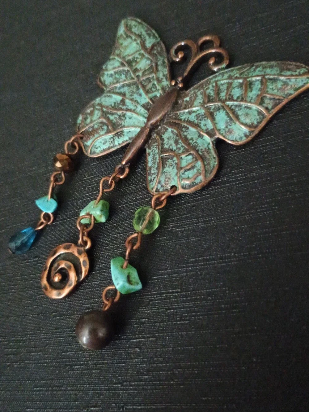 Decorative Patina Butterfly Pendant - Turquoise and Copper